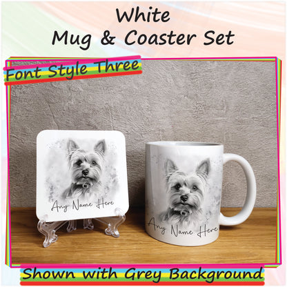 Personalised Sketched Yorkshire Terrier 11oz Ceramic Mug & Coaster Set