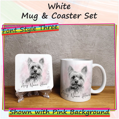 Personalised Sketched Yorkshire Terrier 11oz Ceramic Mug & Coaster Set