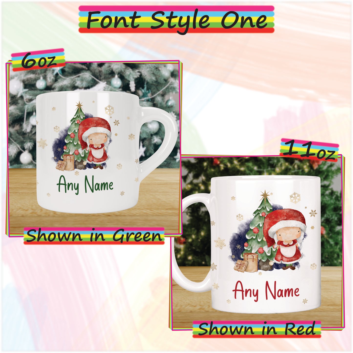 Mrs Claus Personalised Christmas Mug for Kids - Hot Chocolate Mug with Name