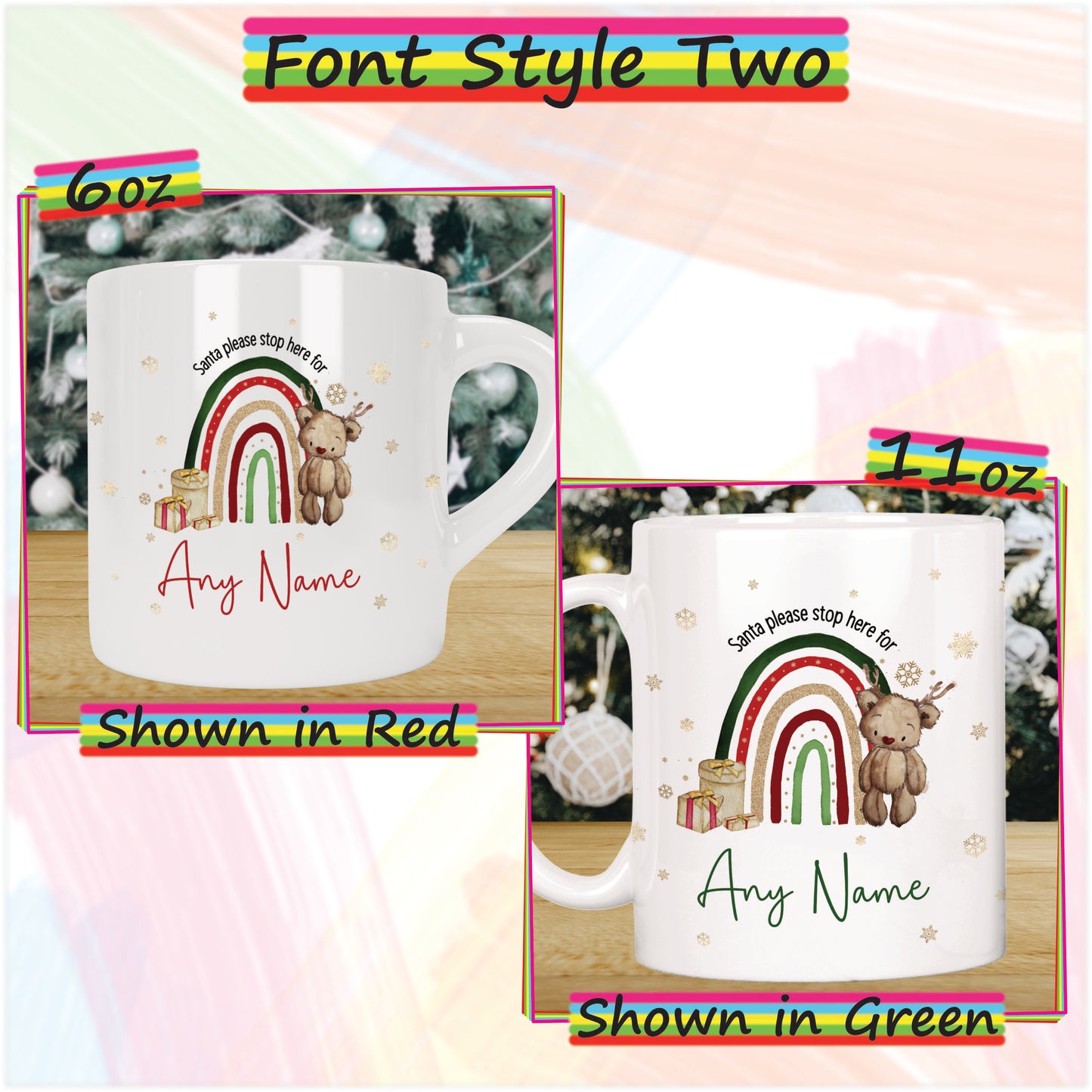 Reindeer Rainbow Personalised Christmas Mug for Kids - Hot Chocolate Mug with Name