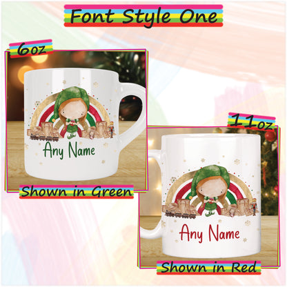 Girl Elf Personalised Christmas Mug for Kids - Hot Chocolate Mug with Name