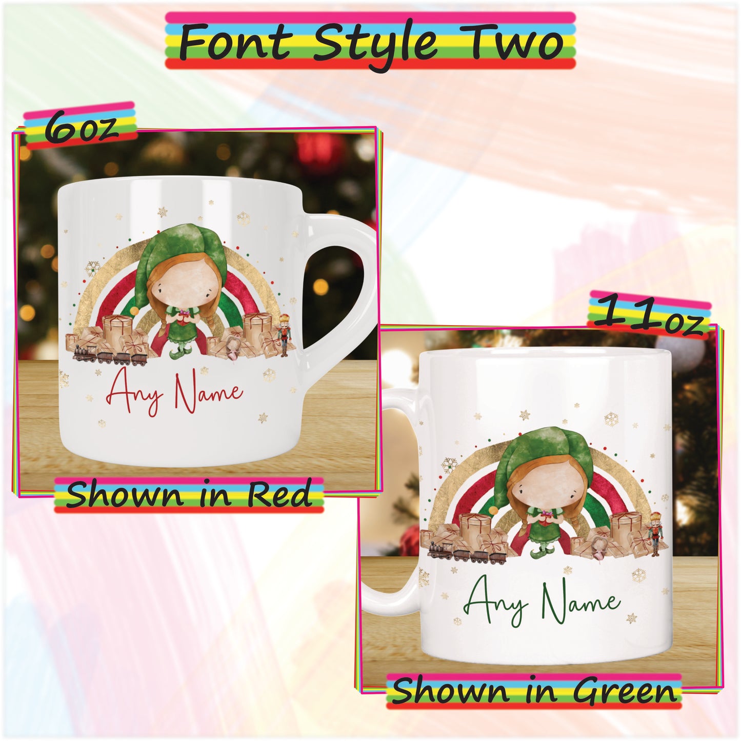 Girl Elf Personalised Christmas Mug for Kids - Hot Chocolate Mug with Name