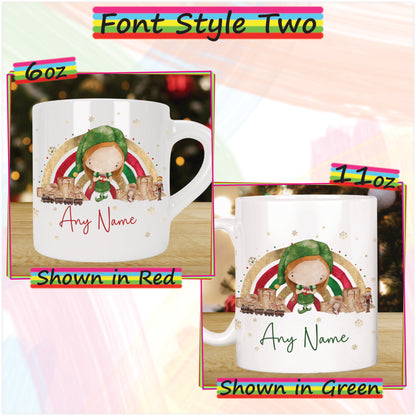 Girl Elf Personalised Christmas Mug for Kids - Hot Chocolate Mug with Name