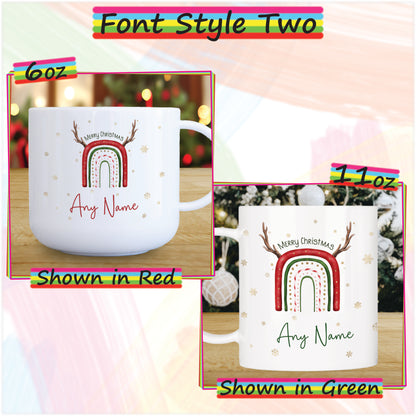 Reindeer Rainbow Personalised Unbreakable Christmas Mug for Kids - Hot Chocolate Mug with Name