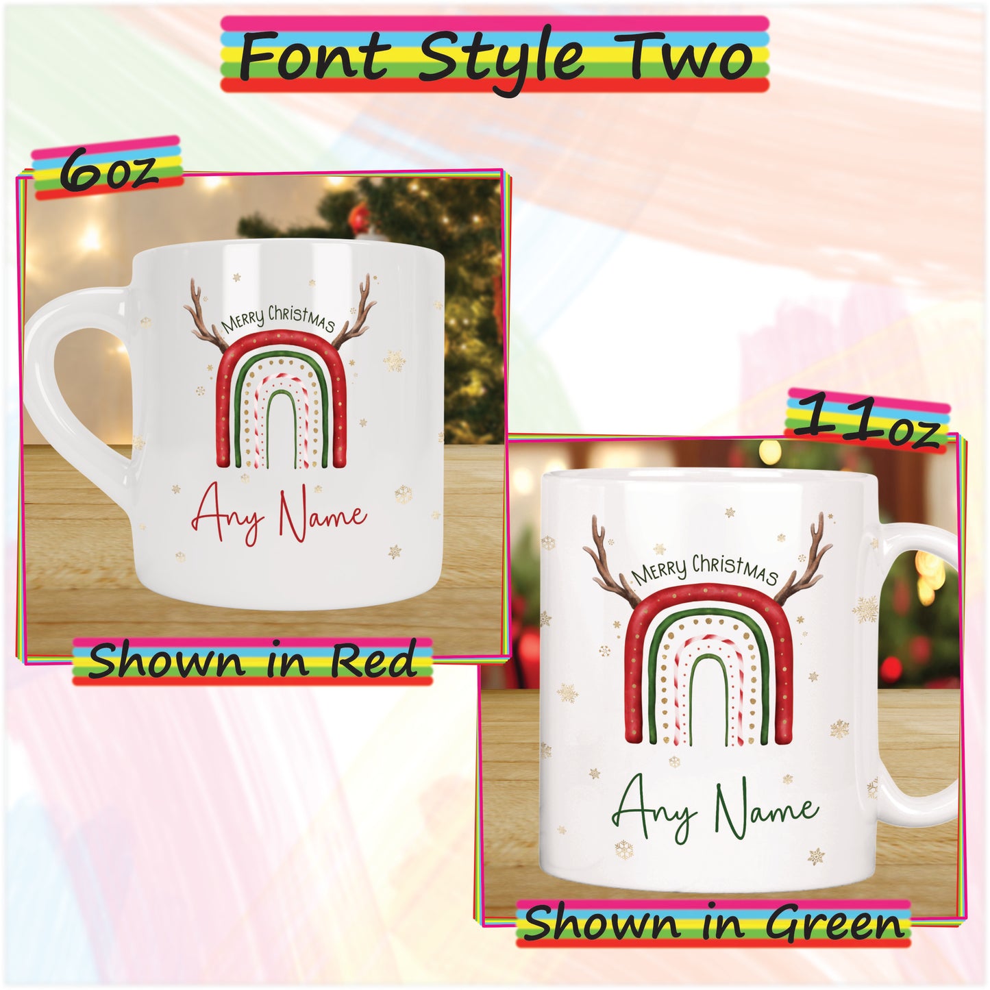 Reindeer Rainbow Personalised Christmas Mug for Kids - Hot Chocolate Mug with Name