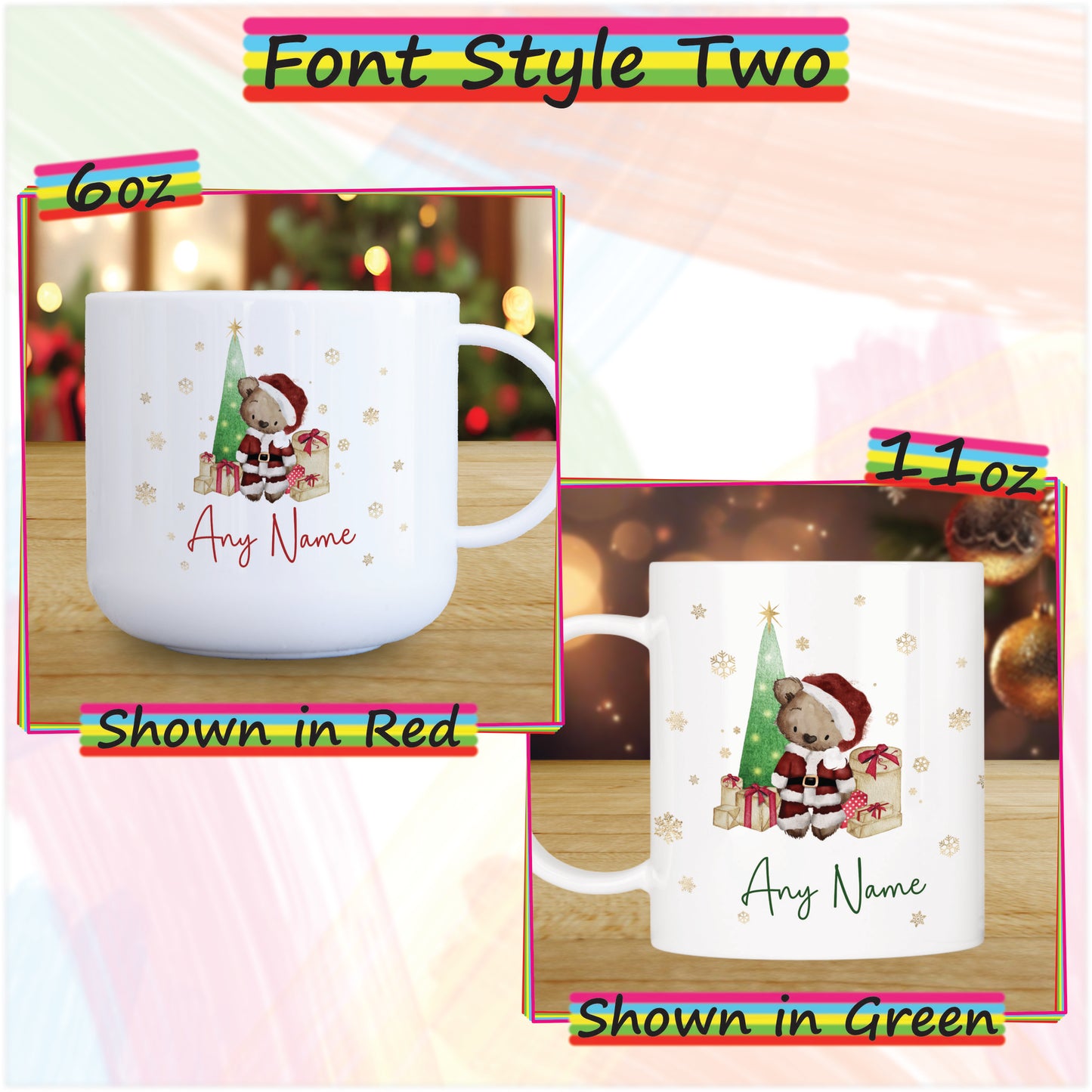 Santa Bear Personalised Unbreakable Christmas Mug for Kids - Hot Chocolate Mug with Name