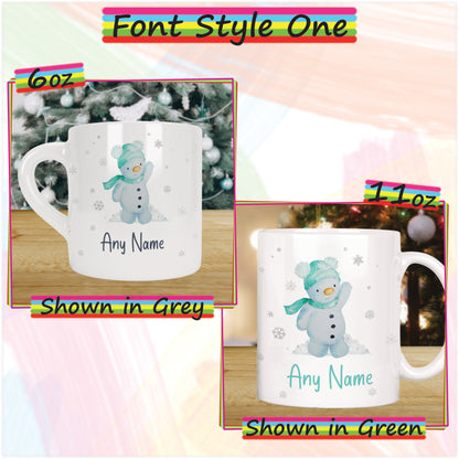 Cute Snowman Personalised Christmas Mug for Kids - Hot Chocolate Mug with Name