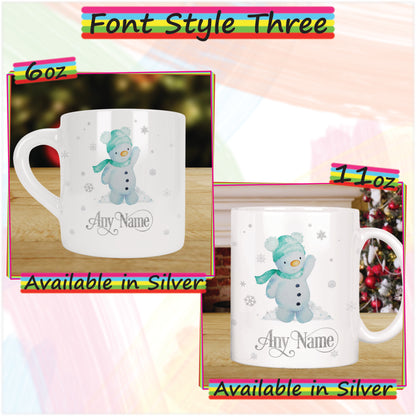 Cute Snowman Personalised Christmas Mug for Kids - Hot Chocolate Mug with Name