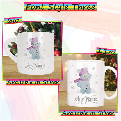 Girl Snowman Personalised Christmas Mug for Kids - Hot Chocolate Mug with Name