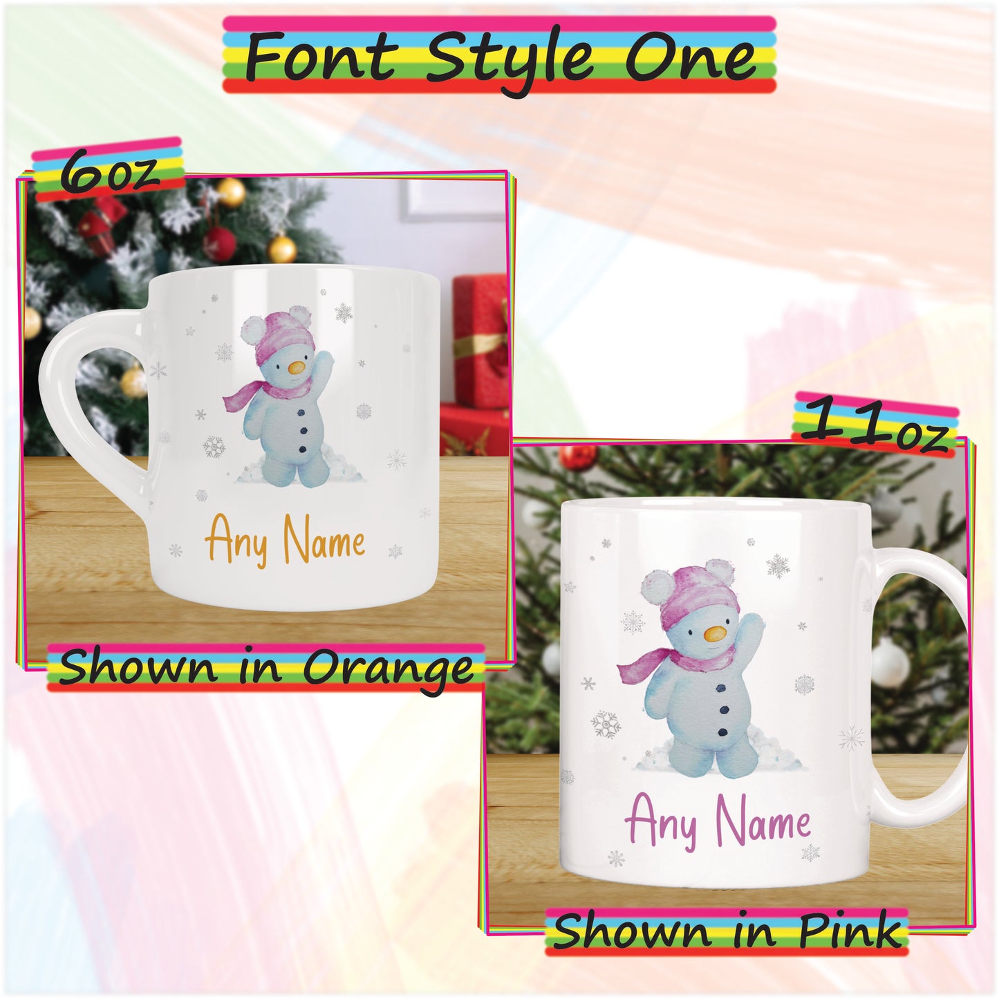 Girl Snowman Personalised Christmas Mug for Kids - Hot Chocolate Mug with Name