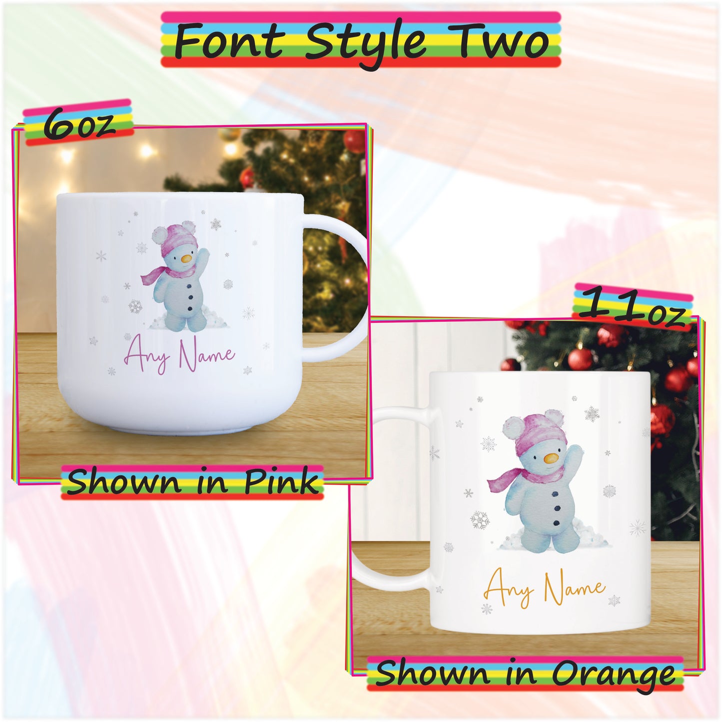 Girl Snowman Unbreakable Personalised Kids Christmas Mug - Hot Chocolate Mug with Name