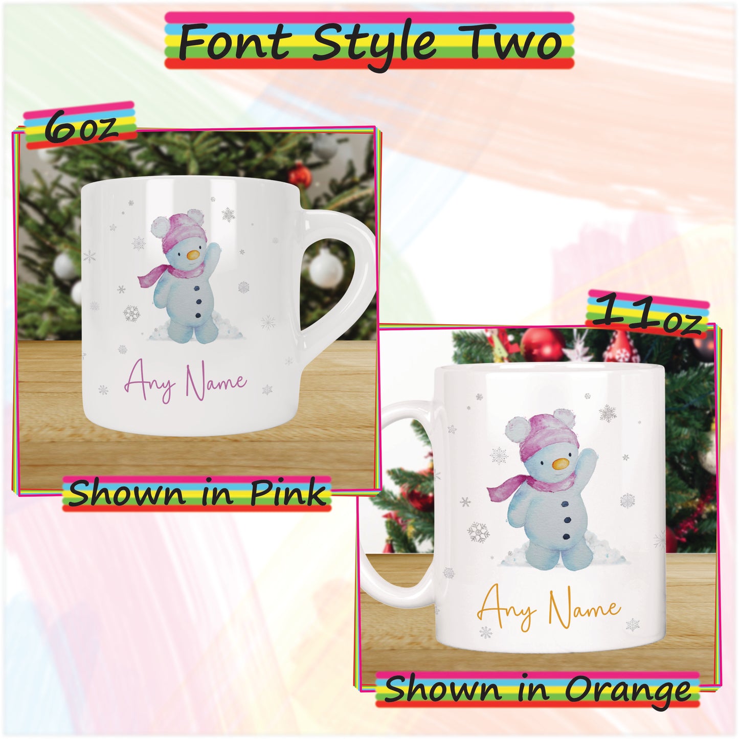 Girl Snowman Personalised Christmas Mug for Kids - Hot Chocolate Mug with Name